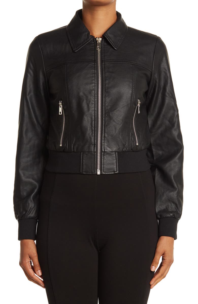 Sebby Faux Leather Crop Bomber Jacket, Alternate, color,