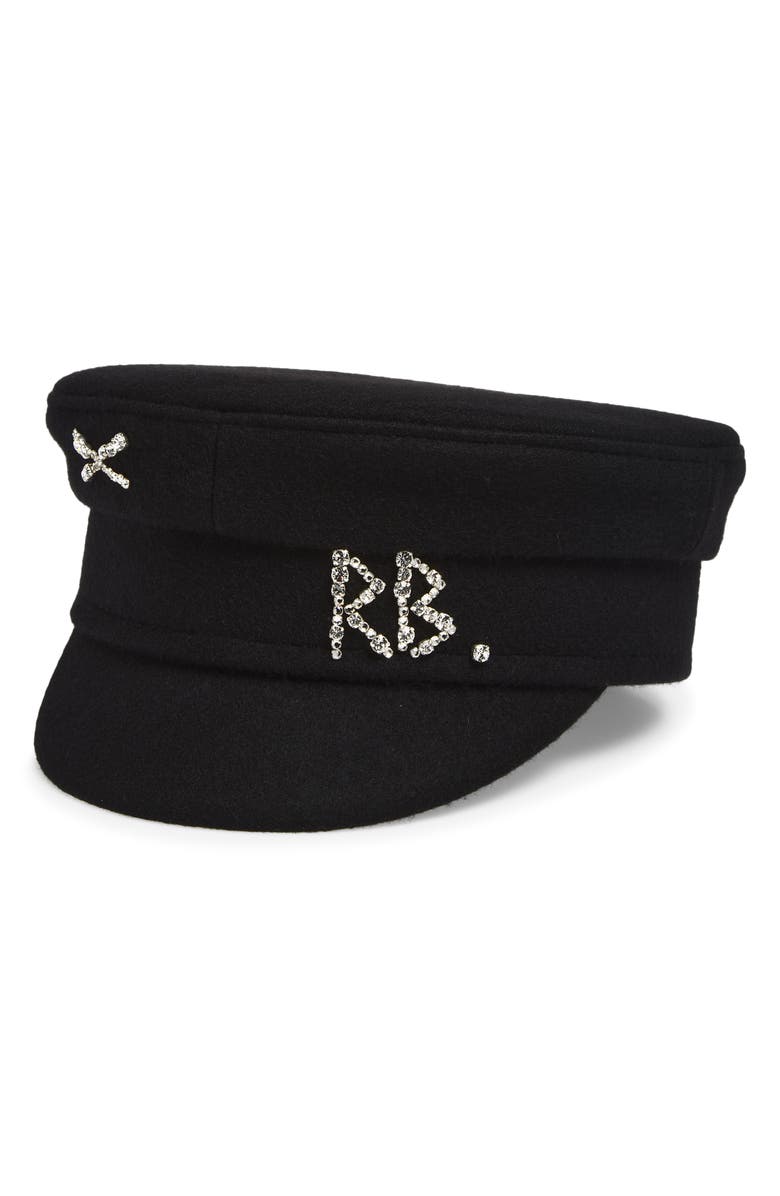 Ruslan Baginskiy Crystal Embellished Wool Baker Boy Cap, Main, color, Black