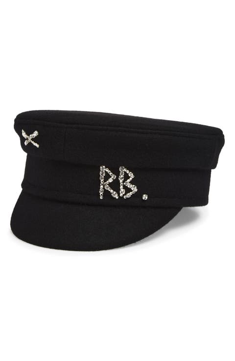 Crystal Embellished Wool Baker Boy Cap