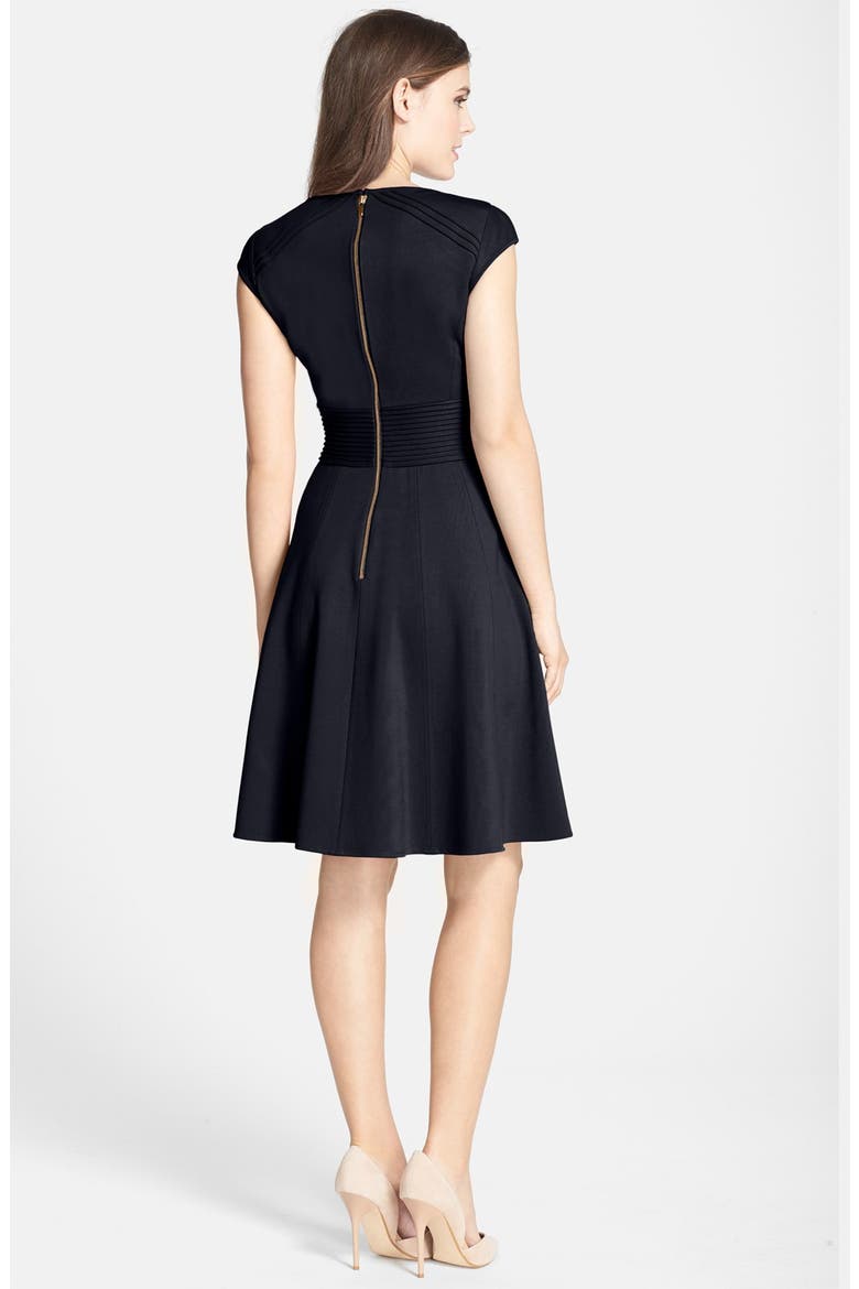 Pintucked Waist Seamed Ponte Knit Fit & Flare Dress, Alternate, color, NAVY