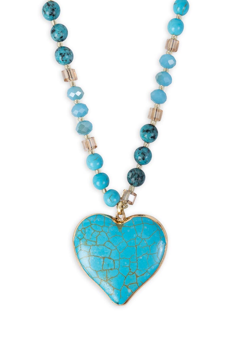 Beaded Heart Pendant Necklace, Main, color, TURQUOISE