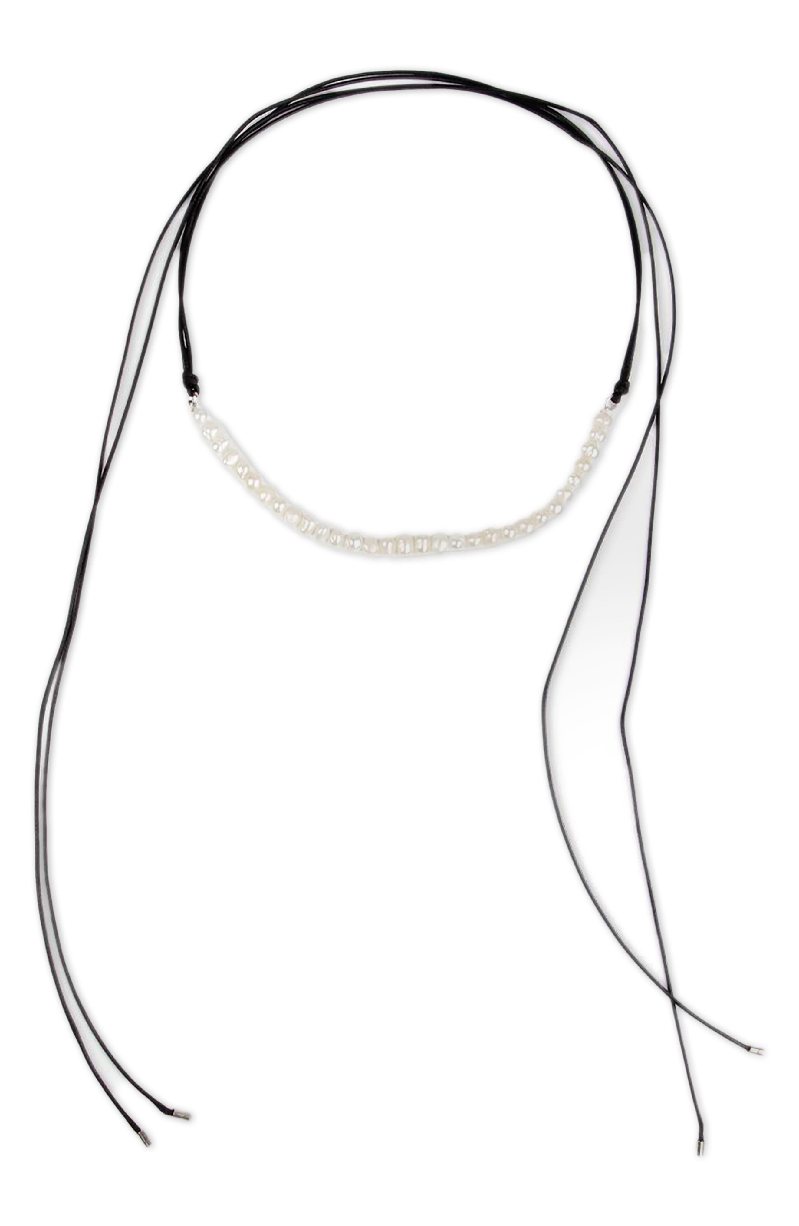 SAACHI Faux Pearl Leather Wrap Choker Necklace