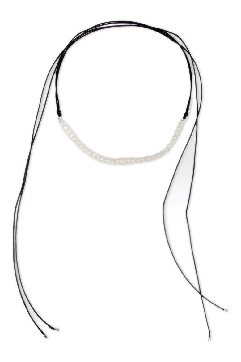 Faux Pearl Leather Wrap Choker Necklace, Main, color, BLACK