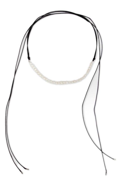 Faux Pearl Leather Wrap Choker Necklace