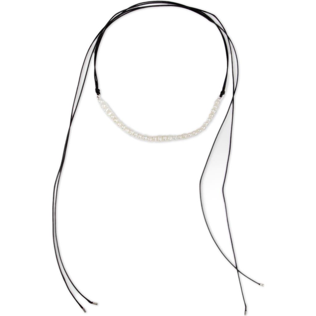 Saachi Faux Pearl Leather Wrap Choker Necklace In Black