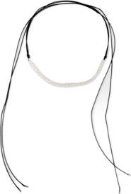 SAACHI Faux Pearl Leather Wrap Choker Necklace