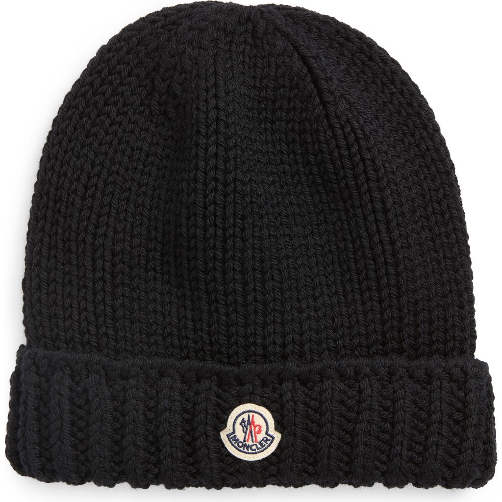 Moncler Kids' Virgin Merino Wool Beanie In Black