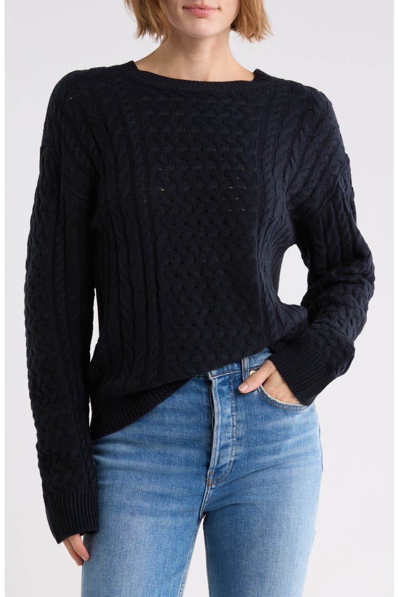 Cable Knit Sweater, Main, color, DEEP NAVY