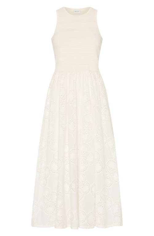 Milly Geo Eyelet Knit Combo Midi Dress In Ecru