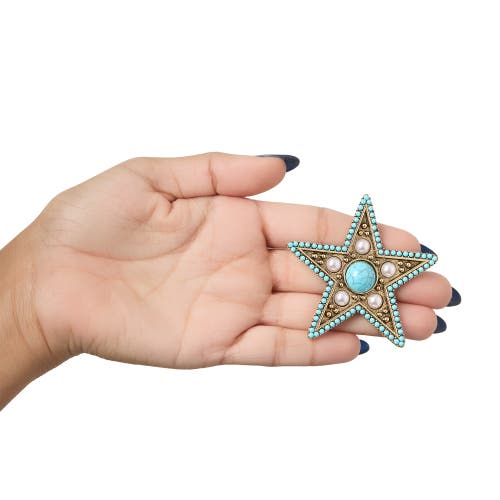 Jessica Simpson Turquoise Star Pin With Crystal Accents In Blue