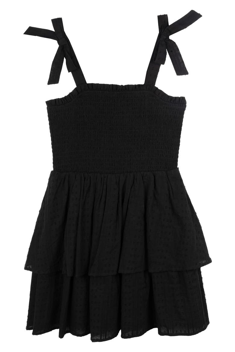 Kids' Tie Strap Smocked Party Dress, Main, color, BLACK