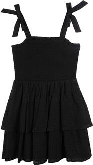 Rare Editions Kids' Tie Strap Smocked Party Dress