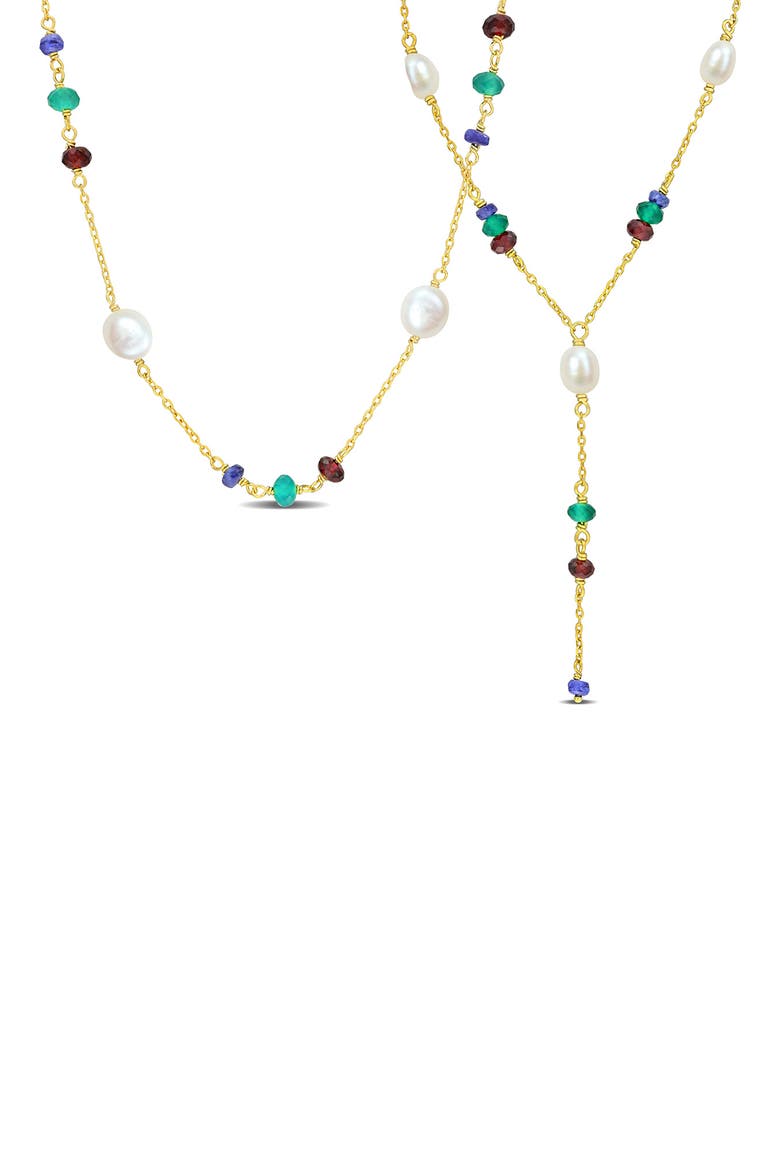 Blue Sapphire Garnet Lariat Necklace, Main, color, BLUE/ GREEN/ GARNET
