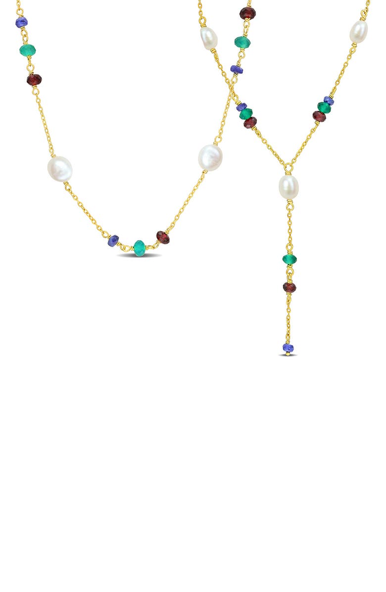 DELMAR Blue Sapphire Garnet Lariat Necklace, Main, color, Blue/ Green/ Garnet
