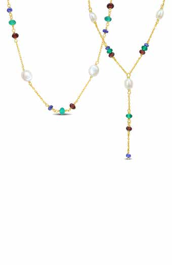 Blue Sapphire Garnet Lariat Necklace