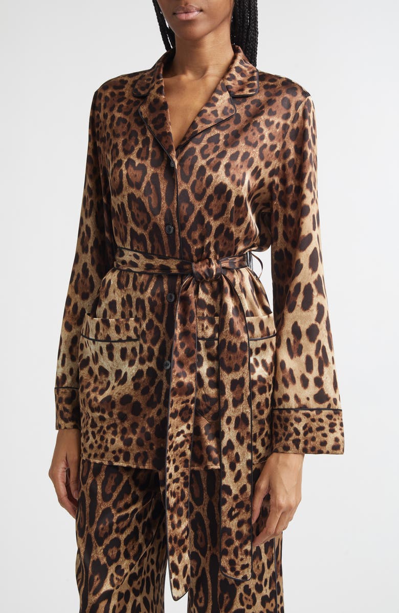 Dolce&Gabbana Leopard Print Satin Blouse, Alternate, color, Hy13m Leo New