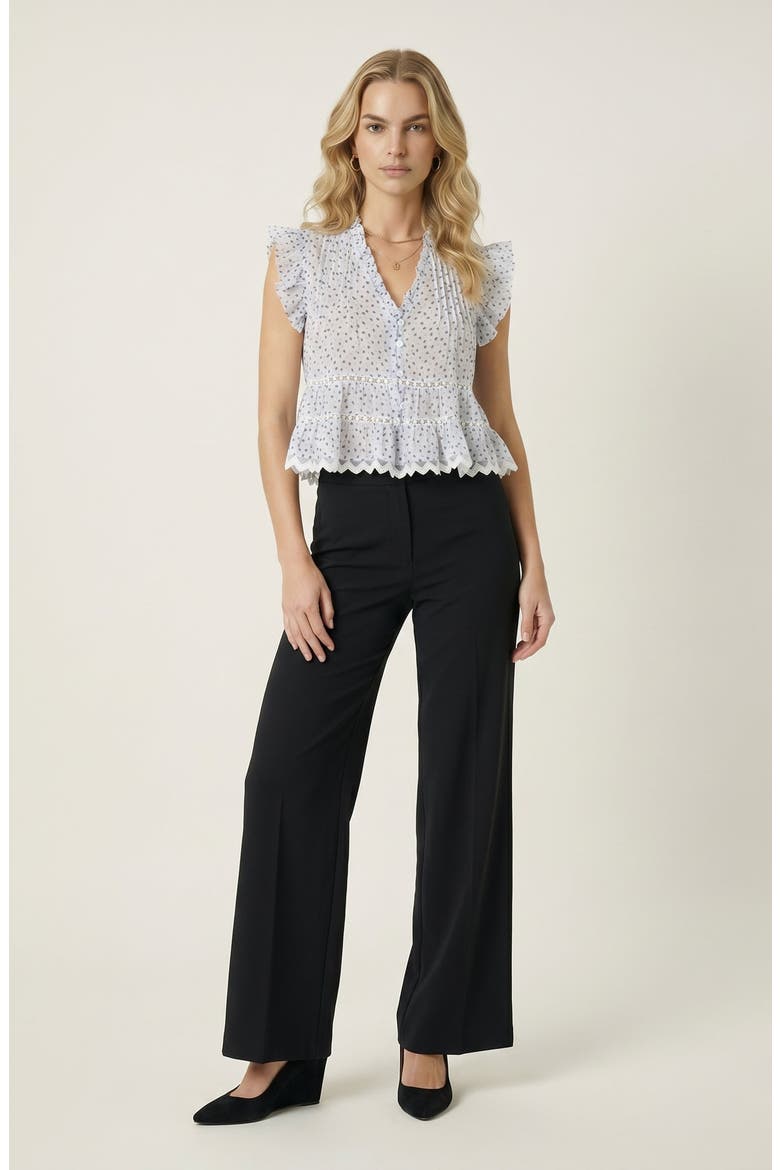 Ruffled V-Neck Button-Front Tiered Lace Hem Blouse, Alternate, color, White