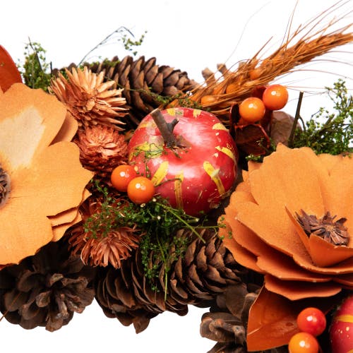 Northlight Flowers And Gourds Pine Cone Artificial Fall Harvest Wreath In Orange