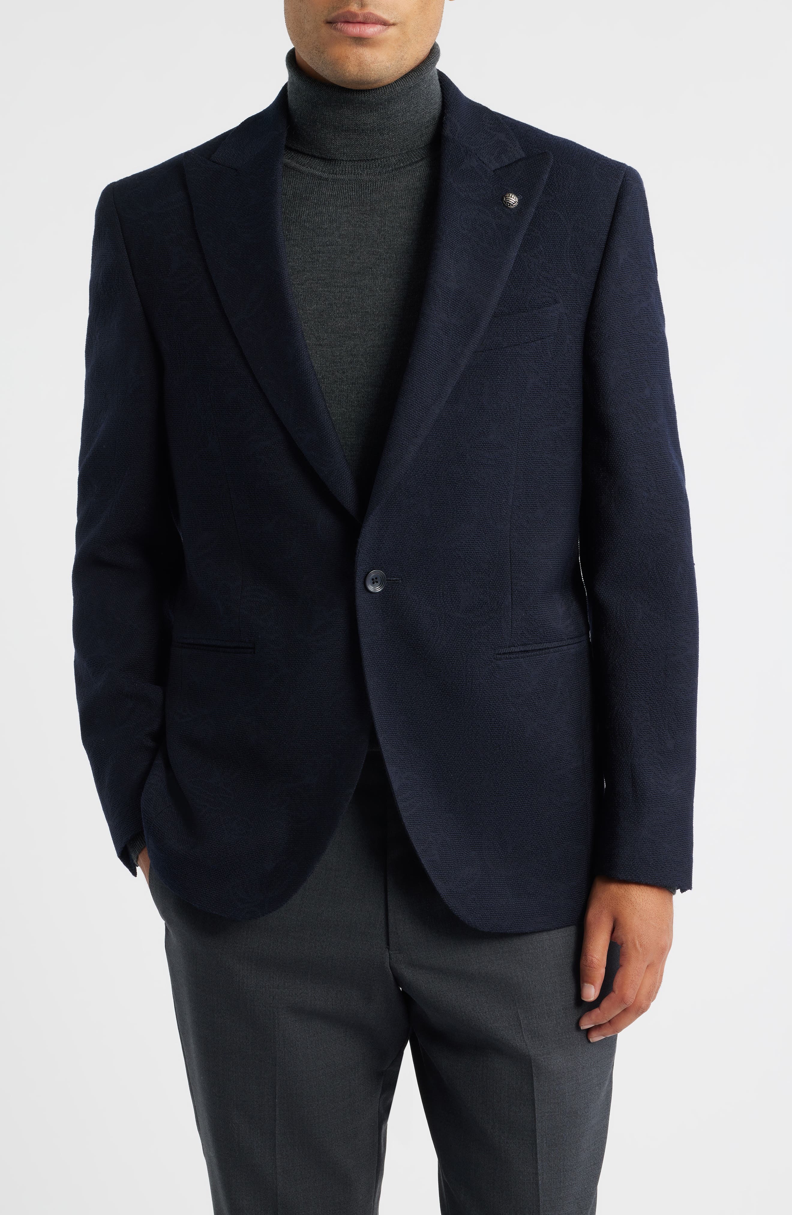 Erie Peak Lapel Navy Textured Wool Blazer