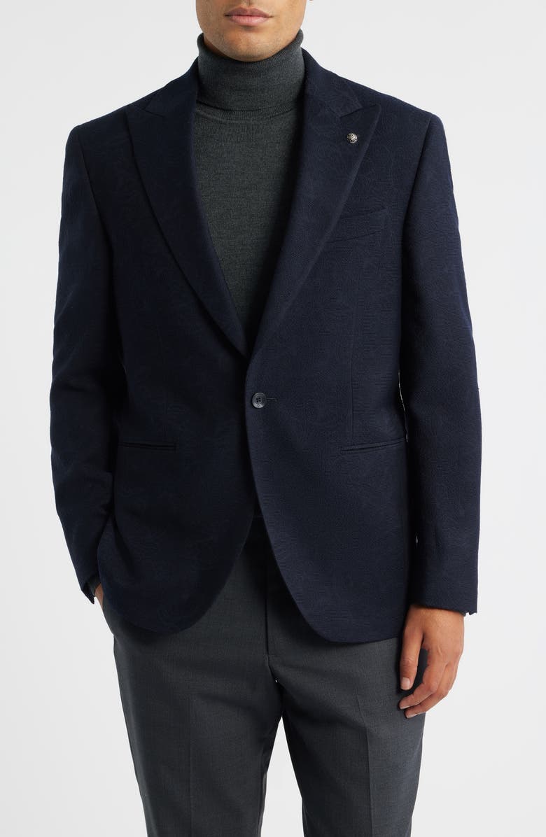 Jack Victor Erie Peak Lapel Navy Textured Wool Blazer, Main, color, Navy
