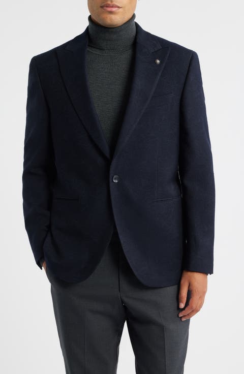 Erie Peak Lapel Navy Textured Wool Blazer