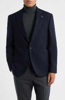 Jack Victor Erie Peak Lapel Navy Textured Wool Blazer