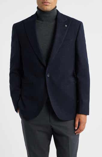 Jack Victor Erie Peak Lapel Navy Textured Wool Blazer
