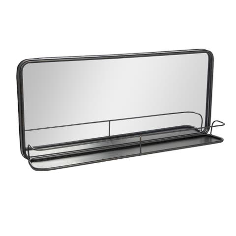 Wide Metal Framed Rectangle Wall Mirror with Shelf, Black