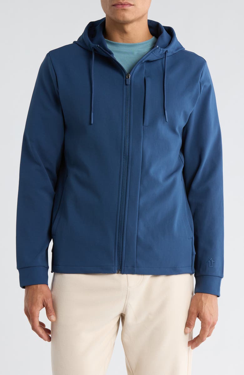 ORIGINAL PENGUIN SPORT Micro Texture Full Zip Hoodie, Main, color, Insignia Blue