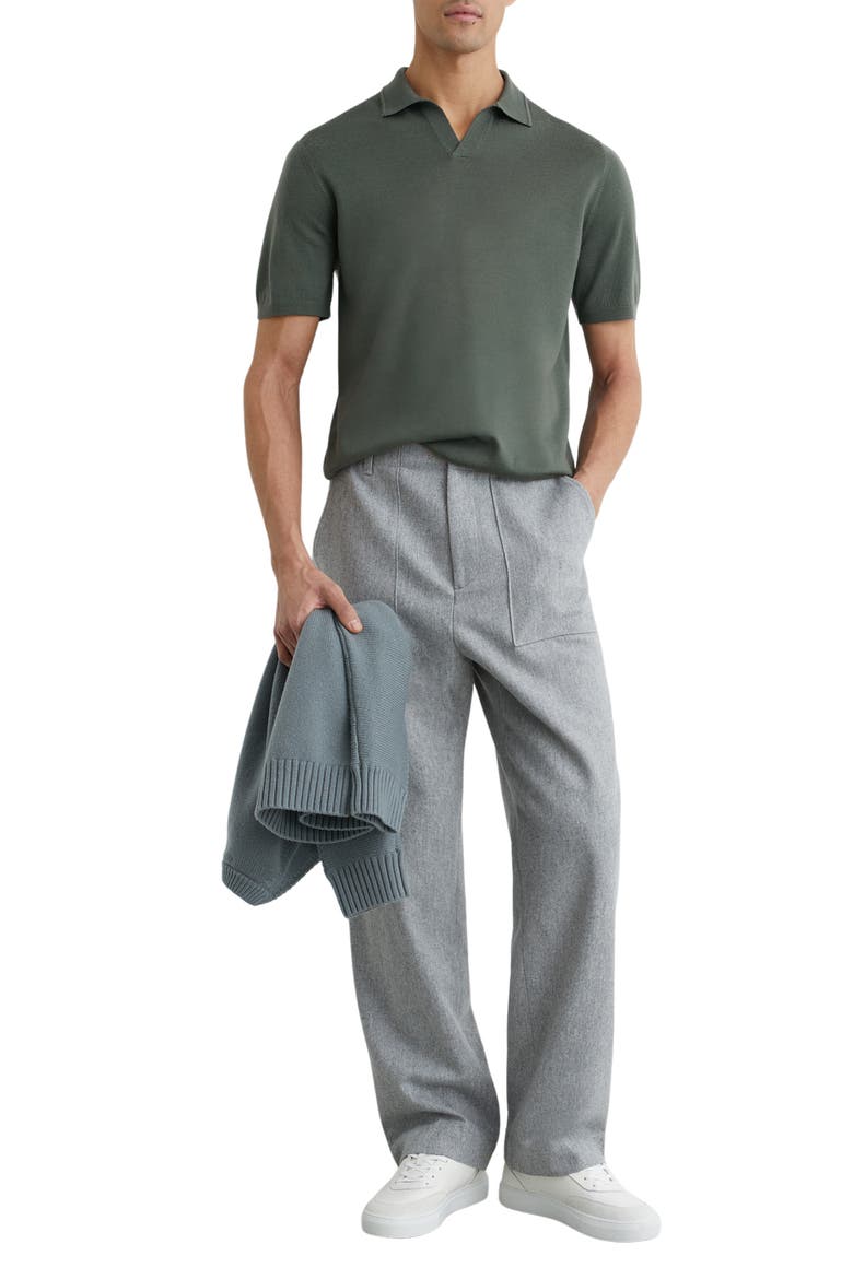 Duchie Johnny Collar Short Sleeve Wool Polo Sweater, Alternate, color, DARK GREEN