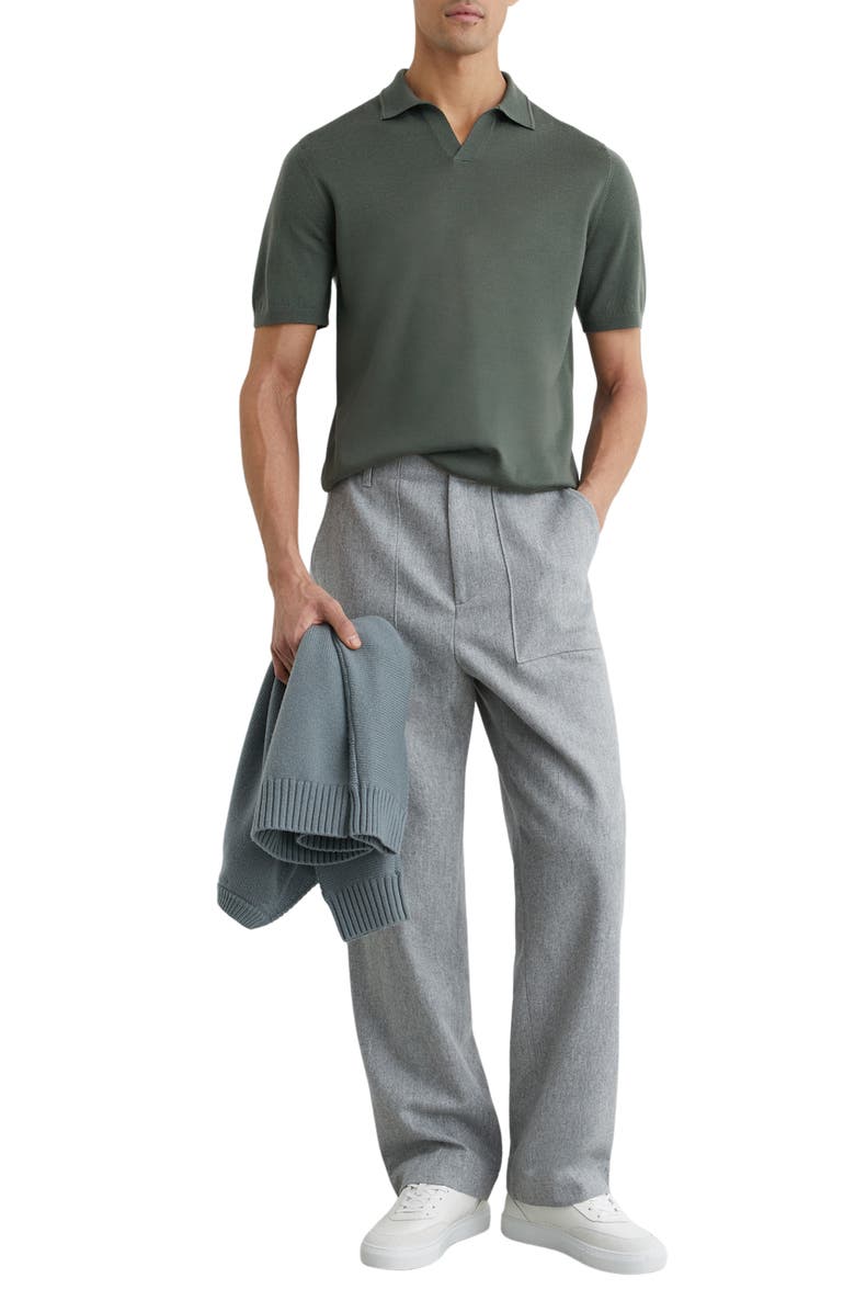 Reiss Duchie Johnny Collar Short Sleeve Wool Polo Sweater, Alternate, color, Kale Green