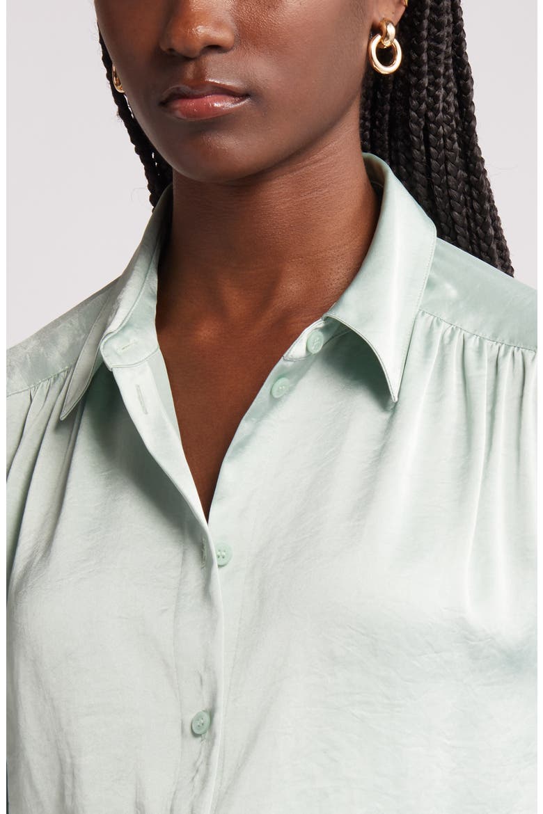 Textured Shirred Button-Up Shirt, Alternate, color, GREEN FONDANT