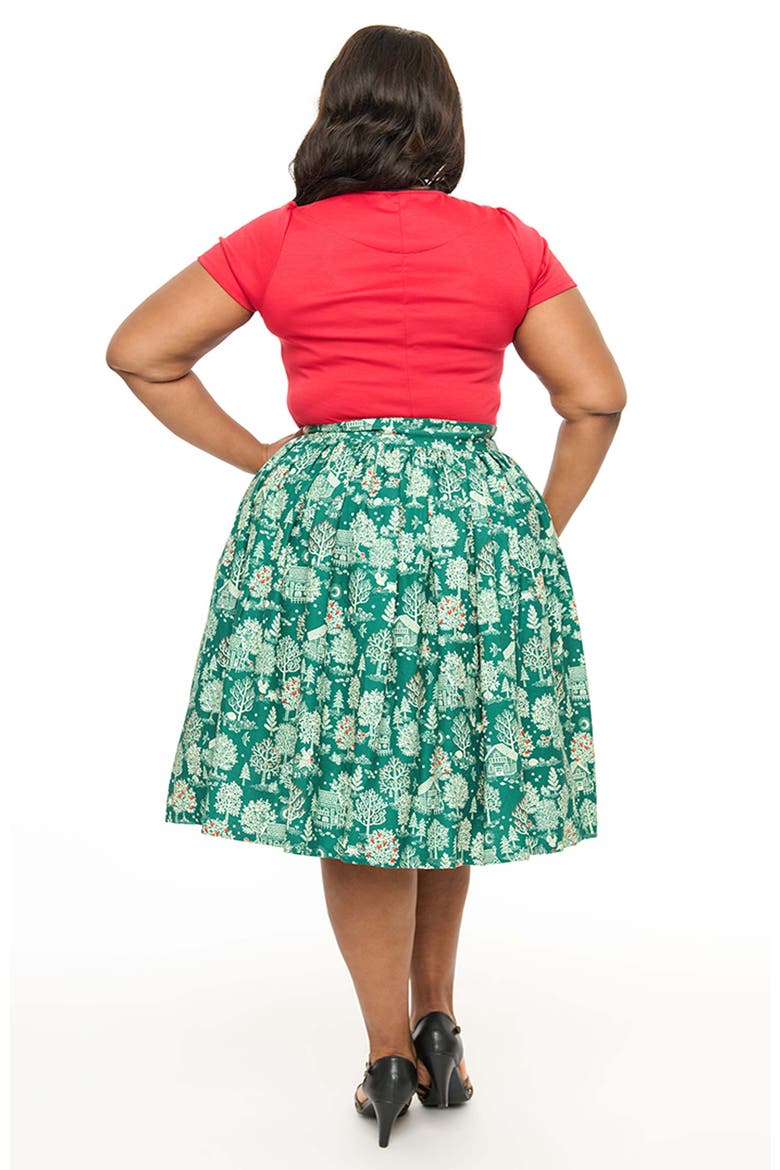 Plus Size Printed Woven Gellar Skirt, Alternate, color, Green winter print