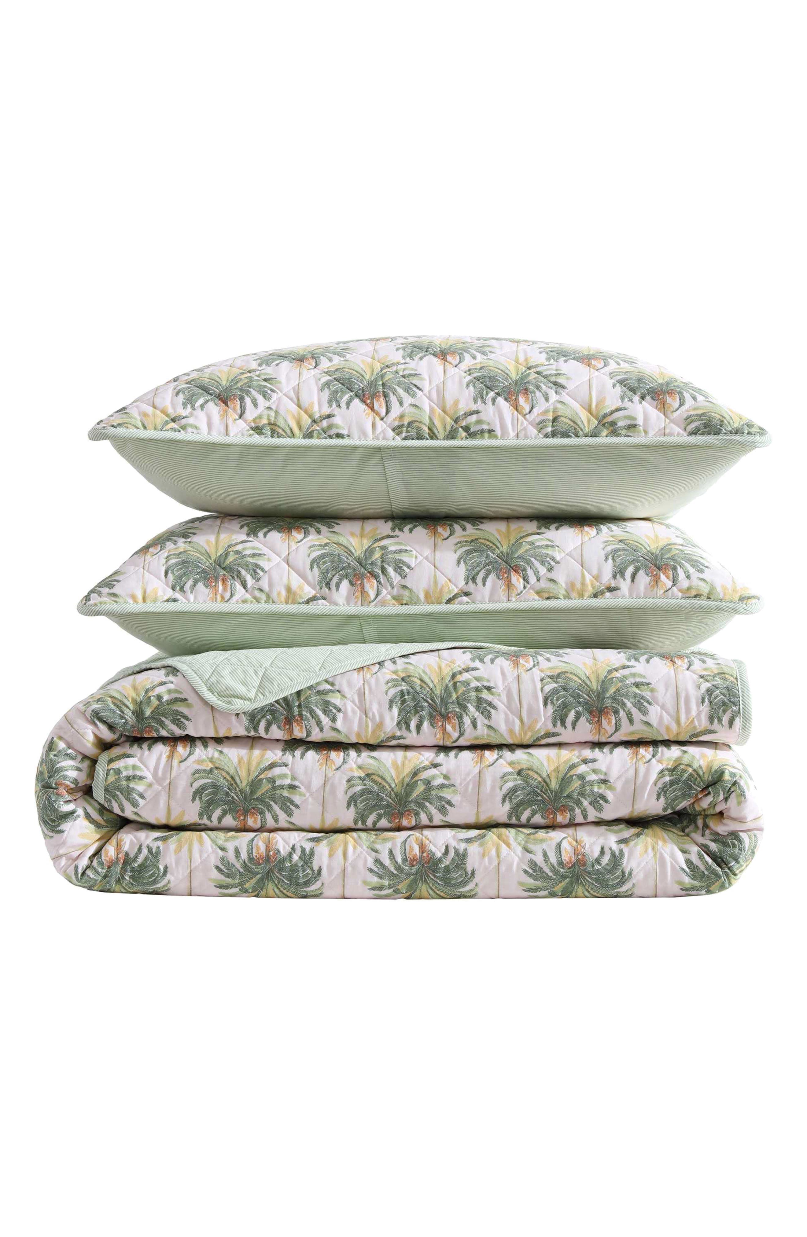 Tommy Bahama Santiago Palm Print Reversible Cotton Quilt Set
