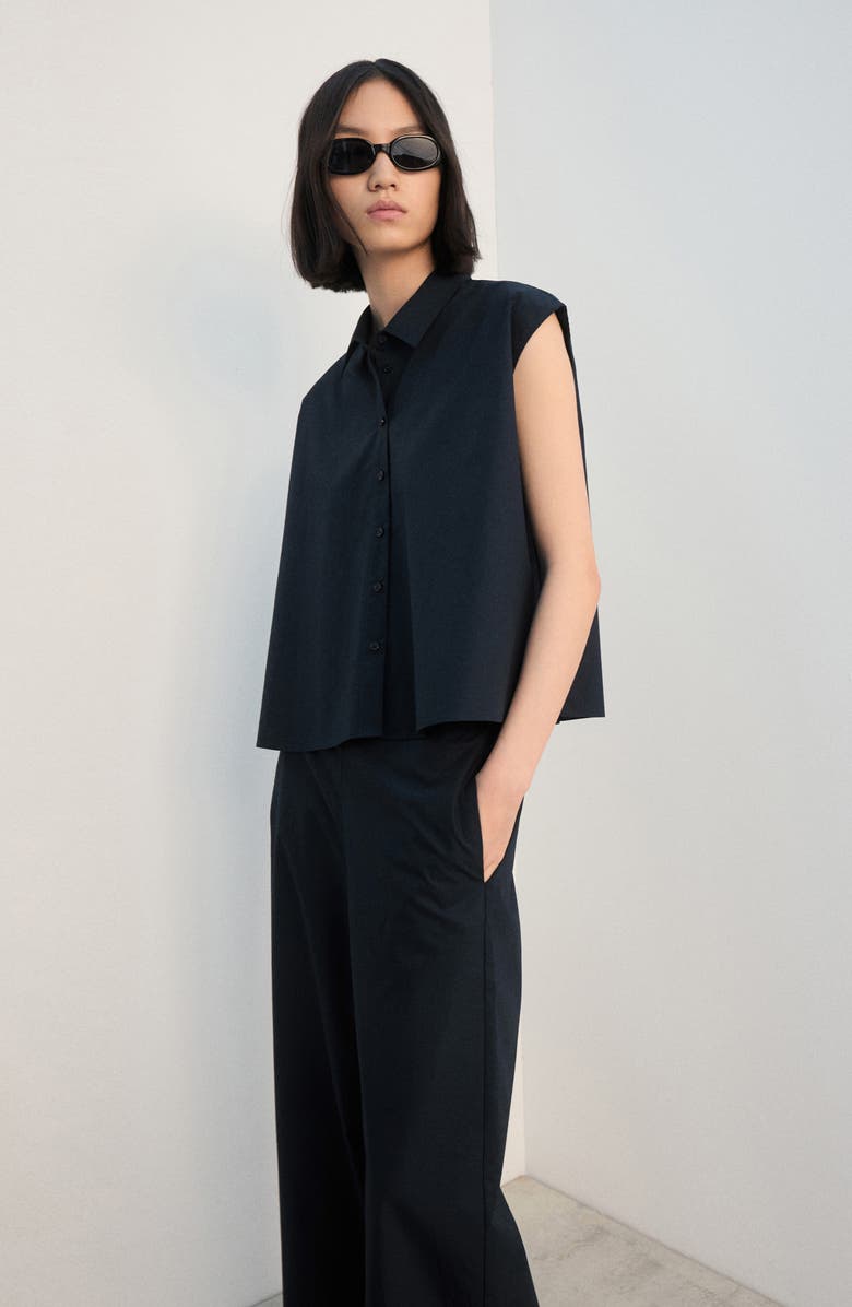 MANGO Pull-On Wide Leg Cotton Pants, Alternate, color, Navy