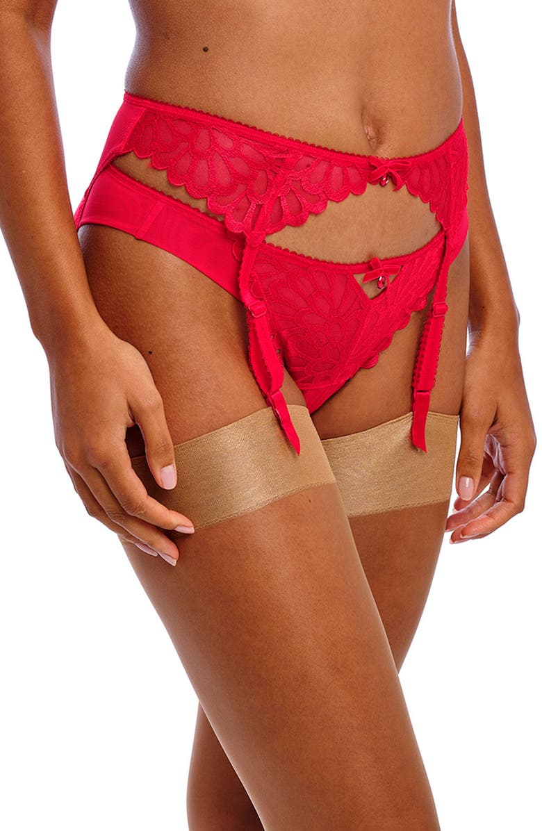 Freya Loveland Embroidered Mesh Garter Belt, Alternate, color, Bombshell Chilli Red