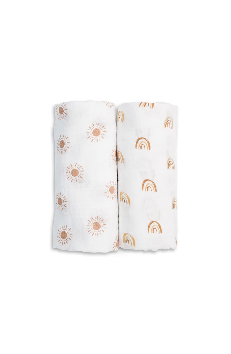 Lulujo Cotton Muslin Swaddles 2 Pack, Main, color, Rainbow/Suns