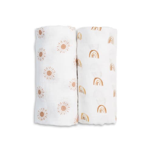 Lulujo Cotton Muslin Swaddles 2 Pack In Rainbow/suns