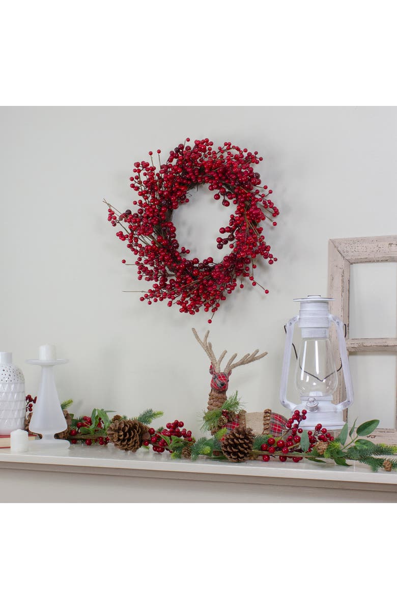 Northlight Artificial Berry Christmas Twig Wreath - 20" - Unlit, Alternate, color, Red