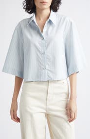 Helmut Lang Stripe Button-Up Cotton Blend Crop Top