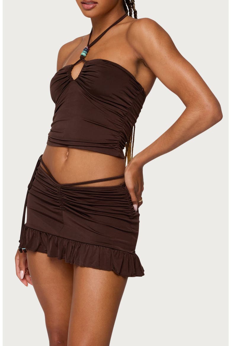 Koda Beaded Halter Crop Top, Alternate, color, BROWN