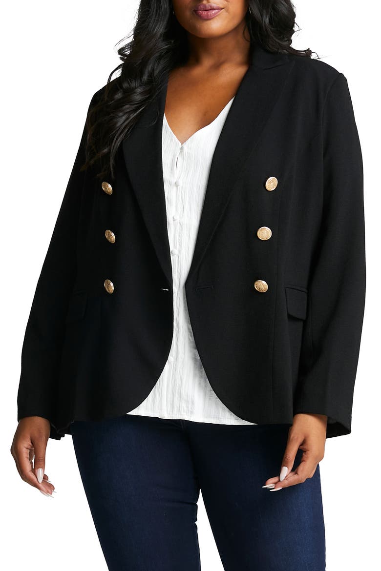 Clever Double Breasted Jacket, Main, color, BLACK