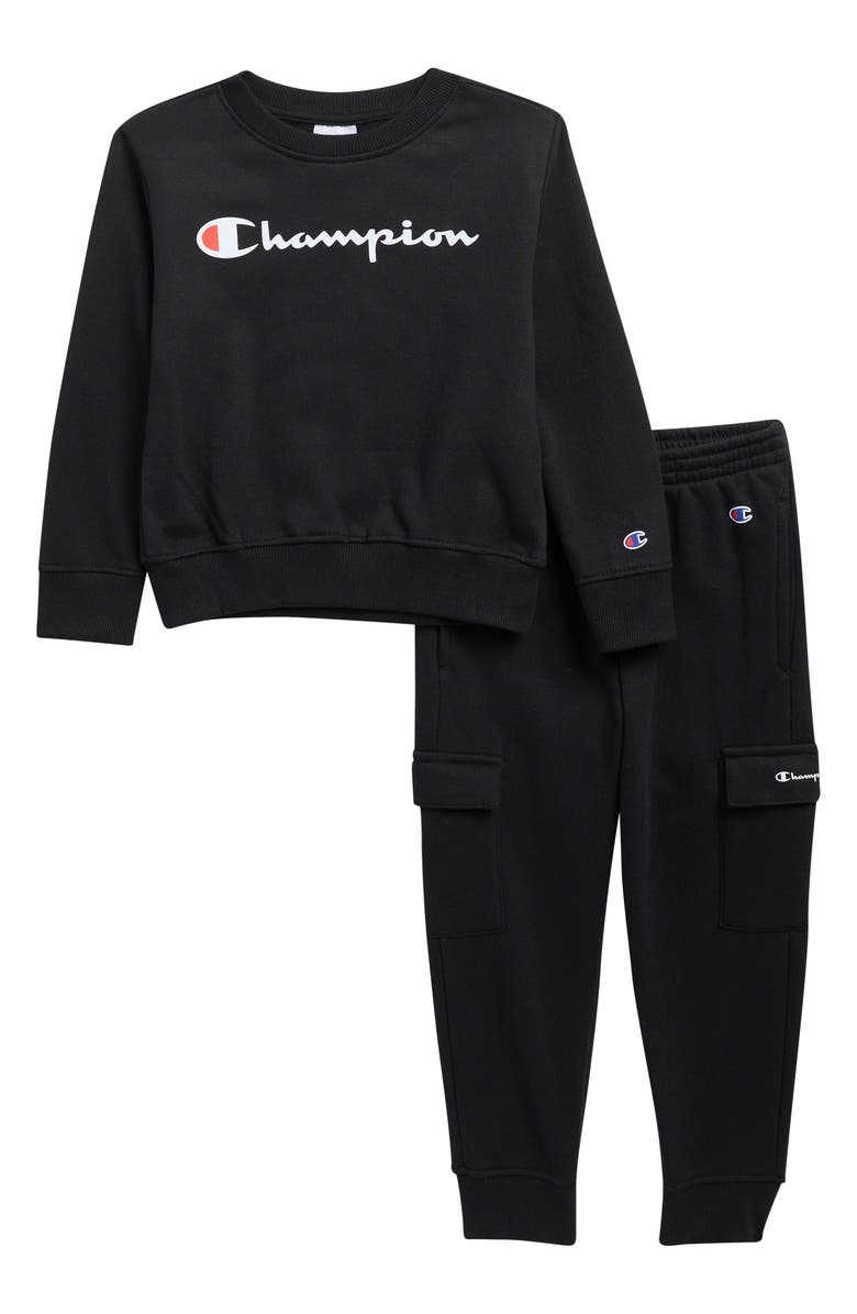 Champion Kids' Graphic Pullover & Cargo Joggers Set, Main, color, Black