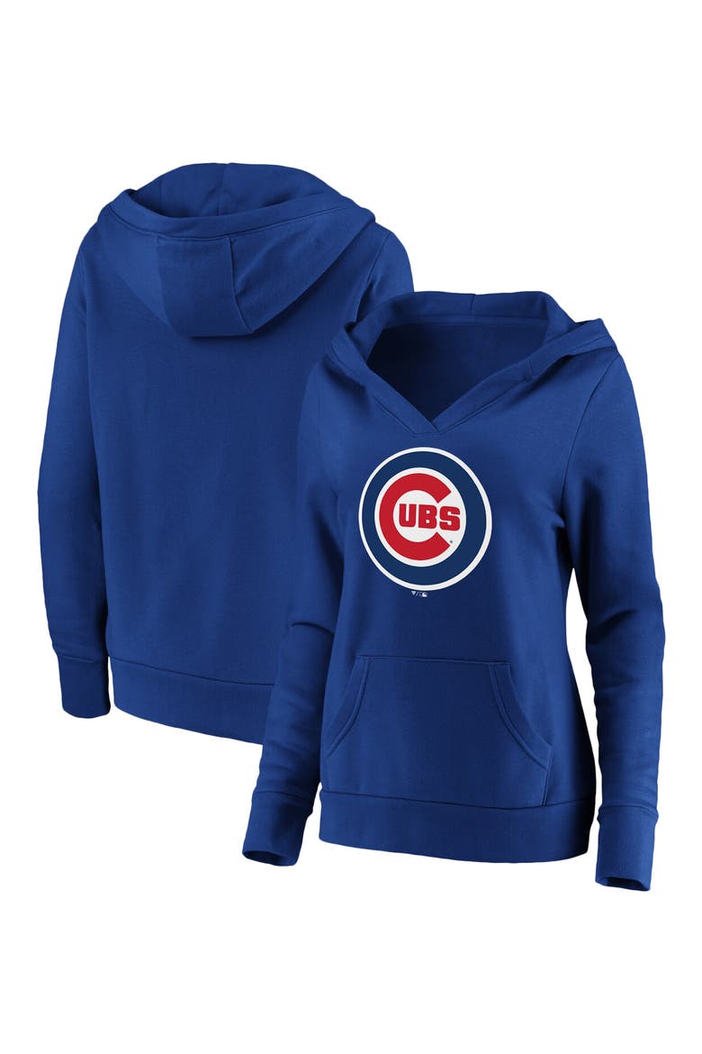 Women's Fanatics Branded Royal Chicago Cubs Official Logo Crossover V-Neck Pullover Hoodie, Alternate, color, ROYAL