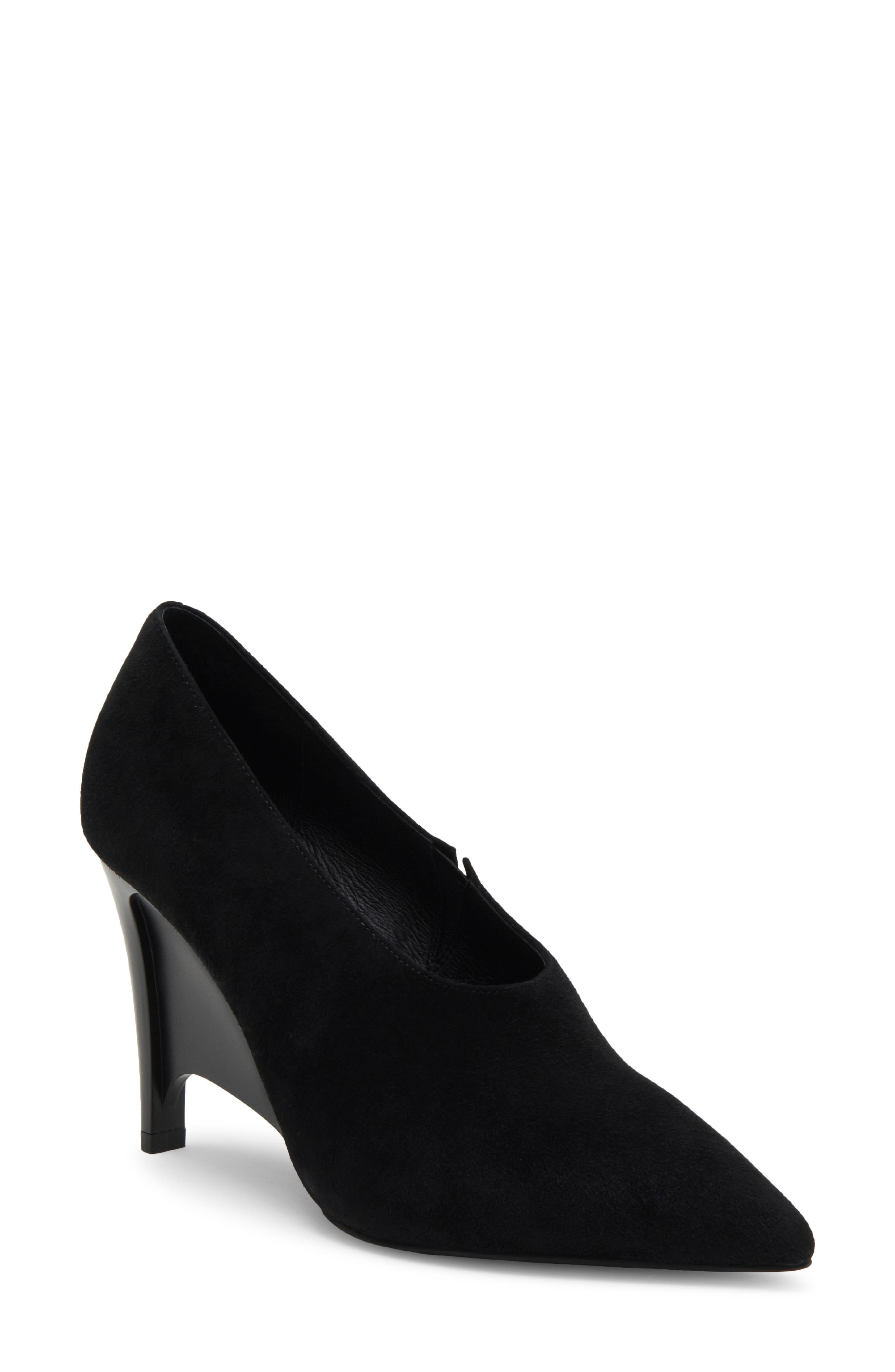Spatial Pointed Toe Wedge Pump, Main, color, BLACK SUEDE