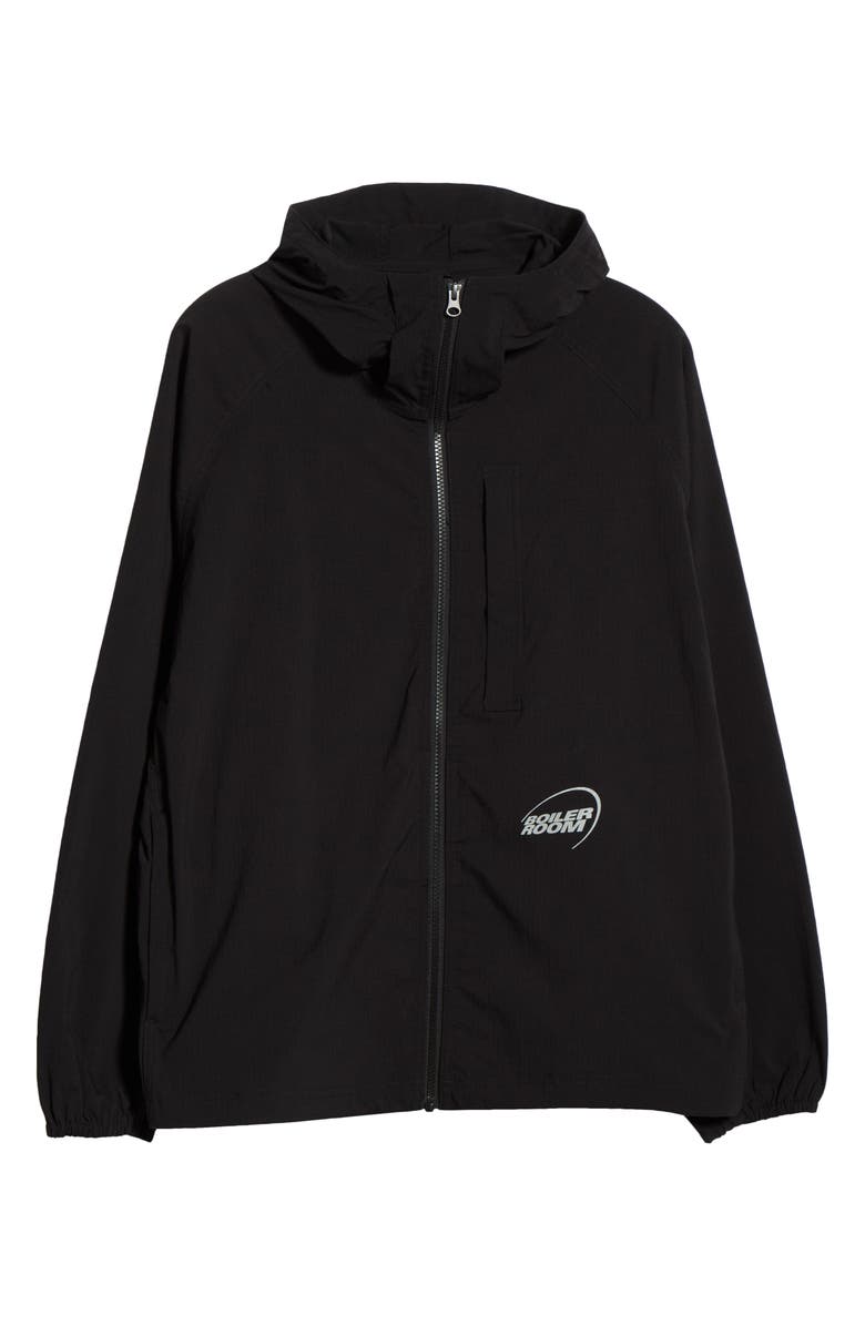 BOILER ROOM Packable Stretch Nylon Windbreaker, Alternate, color, Black