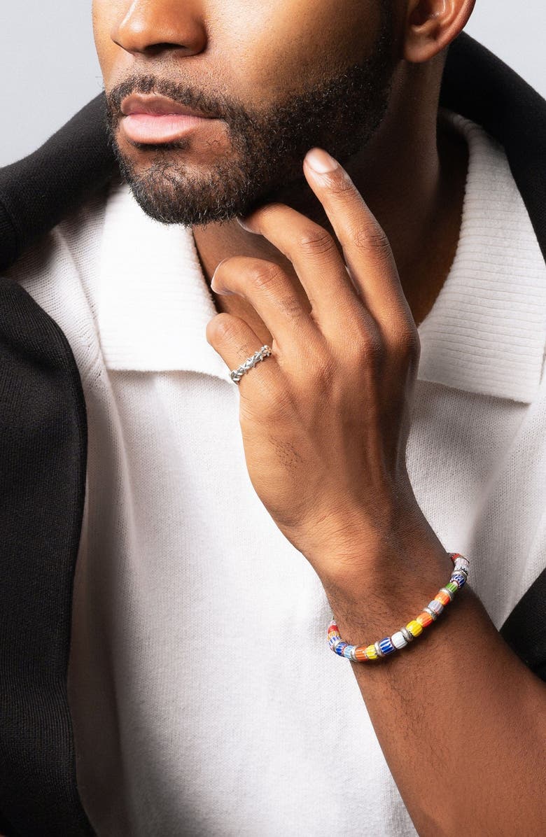 Nialaya Sterling Silver Star Band Ring, Alternate, color, Silver