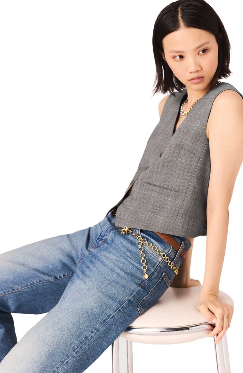 maje Checked tailored jacket, Alternate, color, Grey