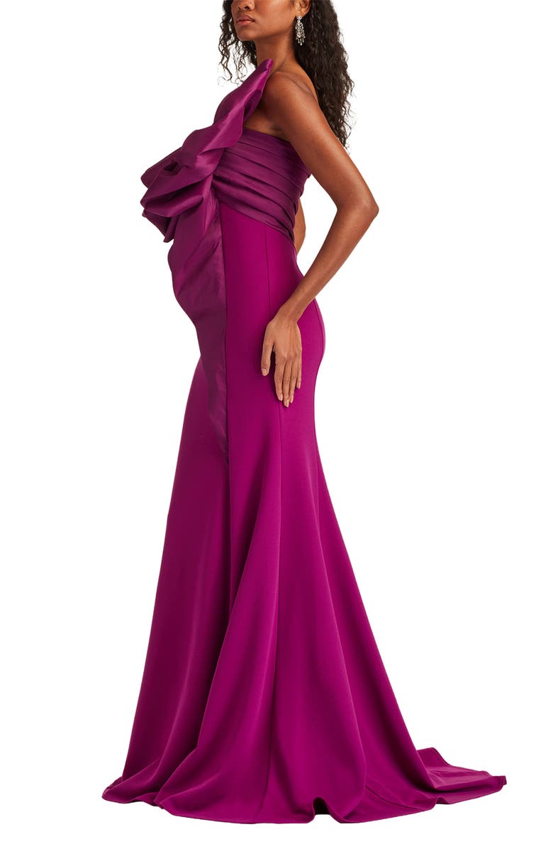 Tadashi Shoji Strapless Bow Taffeta Gown, Alternate, color, Magenta