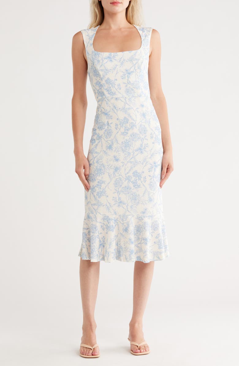 Hutch Square Neck Midi Dress, Main, color, Ivory/ Blue